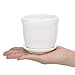 MyGift 4-Inch White Ceramic Succulent Planters - Scalloped Design Small Garden Pots with Removable Saucers, Set of 2