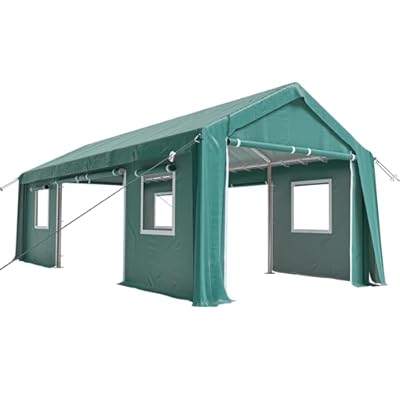 Carport Canopy 12'x20' Heavy Duty Portable Garage with 4 Roll-Up Doors and 4 Windows Waterproof Canopy for Car, Truck, Boat, Green