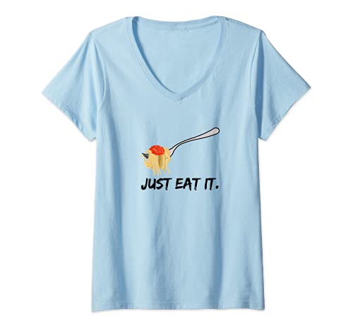 Mujer Me encantan los espaguetis con salsa de tomate - pasta amante tenedor fideos Camiseta Cuello V