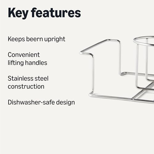 Image of Amazon Basics Beer Can Chicken Holder for Smoking and Grilling, Food Grade Stainless Steel with Handle, Silver, 1-Pack