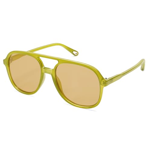 SOJOS Retro Polarized Aviator Sunglasses Womens Mens Classic 80s 90s Vintage Trendy Square Aviators SJ2174 Olive Green/Brown