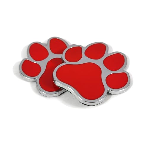 Image of PTDecals 2 PCS Red Chrome Metal Paw Print Car Emblem Decal Badge Dog Paws Footprint Metal Sticker for Auto Motorcycle Computer Home Decoration