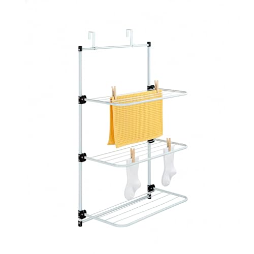 BRINDEK Tendedero Plegable Metálico para Puerta o Pared   3 Niveles con 5 Cuerdas   Tendedero Balcón, Interior o Mampara de Ducha   Tenderetes de Ropa Plegables   Secador Ropa Aluminio Lacado Blanco