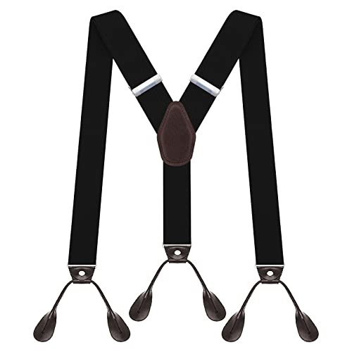 AYOSUSH Button Suspenders for Men Classic Tuxedo Braces Big and Tall Solid Color Black