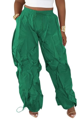 Image of Lucuna Women Balloon Pants Ruffle Fringe Drawstring High Waist Wide Leg Baggy Joggers Parachute Pants