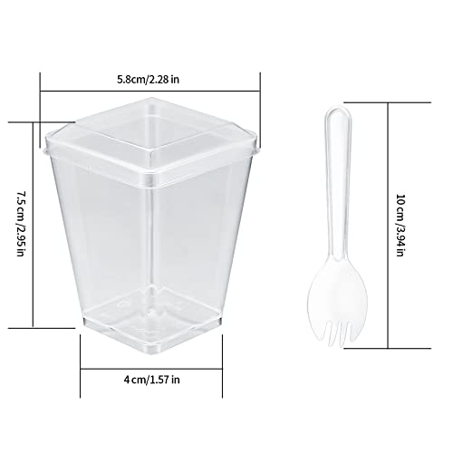 Yibaijia 50 Pcs Dessert Cups, Dessert Bowls, Reusable Plastic Square Cheesecake Pots - Image 2