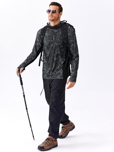 Image of PINSPARK Men's Sun Protection Hoodie with Mask UPF 50+ UV Long Sleeve Shirt Men Rash Guard Performance Fishing Hiking Shirt