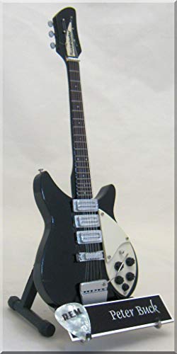 PETER BUCK Guitare Miniature avec médiator REM - Les Beatles, Paul McCartney, John Lennon, RIngo Starr, George Harrison PETER BUCK Guitare Miniature avec médiator REM