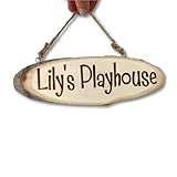 Children’s Playhouse Sign – Custom Engraved Wooden Name Plaque for Kids | Personalized Door Tag for Mud Kitchens, Tree houses, Bedrooms | Nursery Wall Decor & Gift (Design 1)