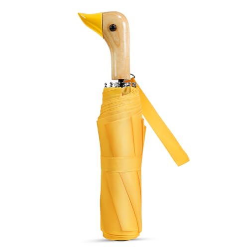 Natuquebrela Cute Duck Handle Umbrella - Compact Travel Yellow Duck Head Umbrella Adult Lightweight Wood Handle Small Folding Girls Women Umbrellas