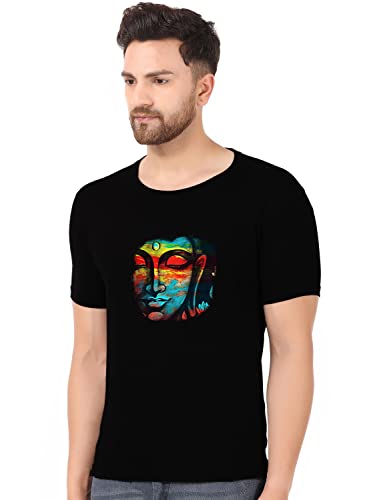 Image of prabhu bhakti Buddha Tshirts | Cotton Blend Round Neck Half Sleeve White Men T Shirt Lord Buddha Tshirts | Summer Wear Stylish Unisex Text Printed Tshirt