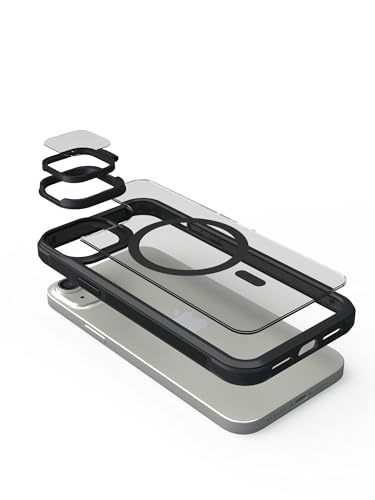 Image of Pirum Plastic Back Cover Case for Apple iPhone 15 Plus | Flex Stand Series | Kickstand with Camera Cover | Wireless Charging Compatible | Matte Black
