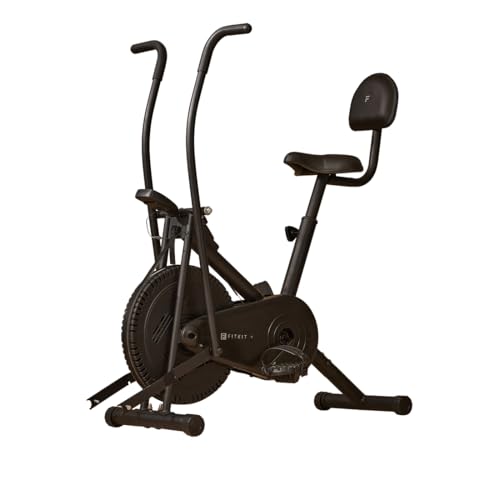 Image of Fitkit Dual Action 2-in-1 Air Bike | Moving & Fixed Handles Exercise Cycle | Adjustable Seat & Anti-Slip Pedals | Direct Resistance | 120 kg Max Weight | 1 Year Warranty Home Use Exercise Bike