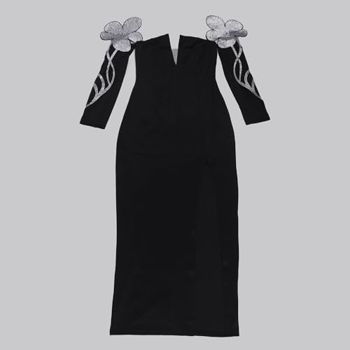 Image of Jigfar Women Sexy Elegant Rhinestone Split Party Night Bodycon Formal Maxi Dress(FK3399,Black,S)