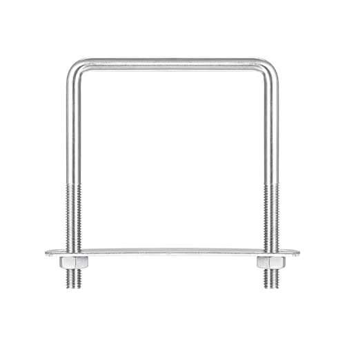 Image of uxcell Square U-Bolts, 2 Sets 87mm(3.43 inch) Inner Width 110mm Length M8 304 Stainless Steel U Clamp Bolt with Nuts and Plates, for Boat Trailer