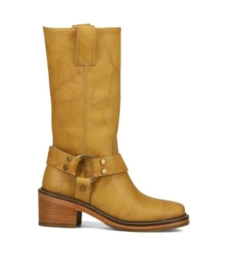 Frye Kate Harness 11” Leather Boots for Women - Mid Calf Boots with Signature Harness Detail, Leather Lining, and Rubber Outsole with 2” Heel, Banana - 9.5 M