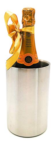 Stainless Steel Wine Cooler Bucket, Insulated Double Wall Design, White Wine Champagne Bottle Chiller, Brushed Surface, Great for Parties, Outdoor Events, Keeps Beverages Ice Chilled, 1.6L, Silver