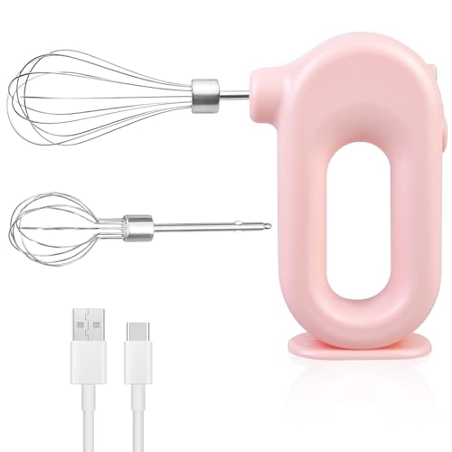 Kabelloser Handmixer Elektrischer: 4-Gang-Einstellbarer Edelstahl-Schwingbesen Elektrischer Schneebesen mit 2 Schneebesenaufsätzen, USB-Aufladbarer Akku Handmixer, Für Küche Und Backen (1500mAh)