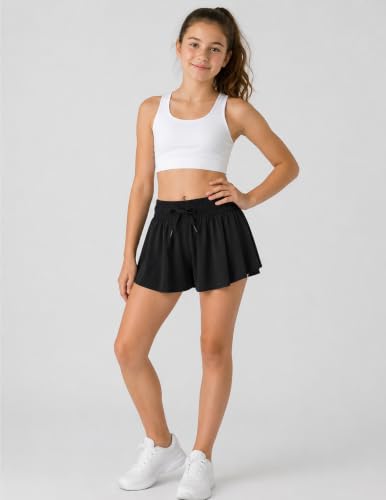 Image of 1 or 3 Pack Girls Flowy Shorts with Spandex Liner & Pocket, 2-in-1 Athletic Butterfly Shorts for Running Dance