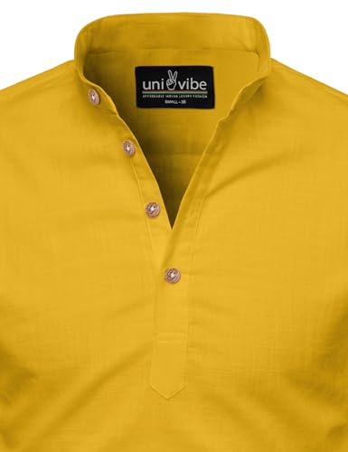 Image of Univibe Full Sleeve Chinese /Rounded /Mandarin Collar Pure Cotton Casual, Wedding, Party, Festival Stylish Short Length Slim fit Kurta Style Shirt for Men and Boys.
