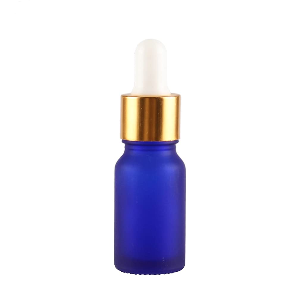 24 Pièces 10ml Flacons en Verre Bleu Mat avec Pipettes, 10 ml Bouteilles Compte-gouttes en Verre Vides avec Bouchon à Vis Or Pour Les Huiles Essentielles Aromathérapie