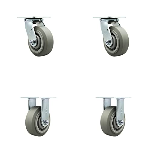 Service Caster Brand Replacement Set for Suncast Utility Cart Casters-Swivel Top Plate Casters with 5 Inch Thermo Rubber Flat Tread Wheels-Includes 2 Swivel&2 Rigid-Fits Suncast Utility Cart PUCSD1937