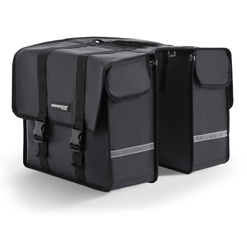 HikeMeister® Doppelte Fahrradtasche für Gepäckträger - Doppeltasche - Gepäckträgertasche wasserdicht - Hinterradtasche– Wasserabweisend – - Reflektierenden Streifen - Stockholm