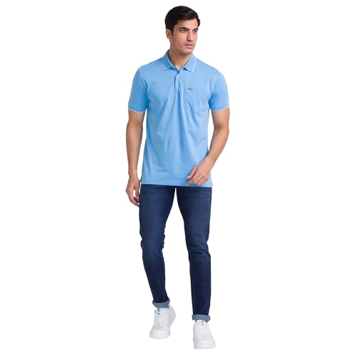 Image of Park Avenue Men Cotton Slim Fit Solid Pattern Polo Neck Casual T-Shirt
