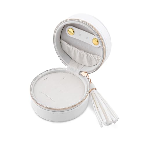 YangQian Caja blanca para anillos de boda para propuesta de ceremonia, soporte para anillos de compromiso con borla y cremallera, caja de almacenamiento para mujer