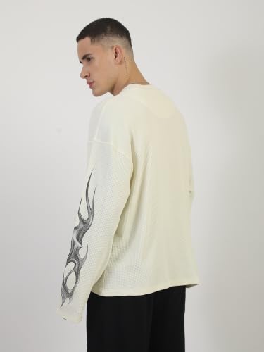 Maniac Mens Beyond Printed Round Neck Full Sleeve Cream & Black - Image 6