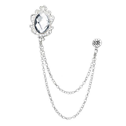 Huture 2 Packs Men's Gem Brooch Lapel Pin Badge Hanging Chains Collar Brooches Pin For Career Suit Tuxedo Of Shirts Tie Hat Scarf For Boyfriend Father Birthday Gift, Gold Silver White #TOP6