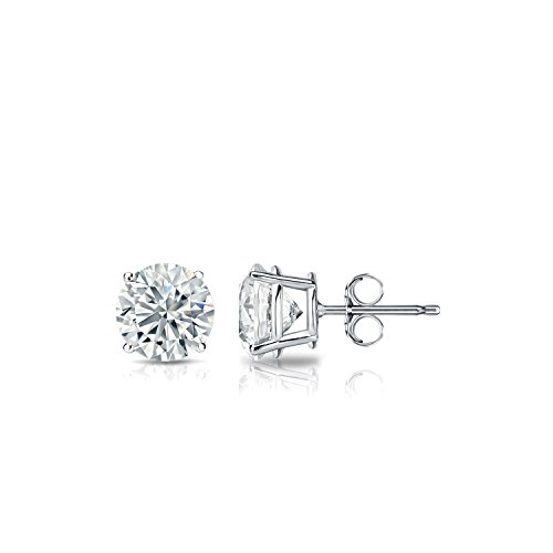 Diamond Wish 14k White Gold Round Simulated Cubic Zirconia Diamond Stud Earrings (1/2 cttw, Excellent Quality) 4-Prong Basket, Push-Back