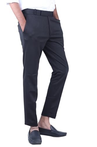 Image of Men's Solid Peanut Lycra Slim Fit Stretchable Casual Wear Comfortable Formal Trousers Pants Black