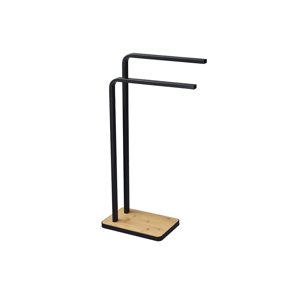 JvFbjLF Home Double Bamboo Wood Towel Rack Iron Bathroom Storage Bathroom Towel Bar Hanging Bath Towel