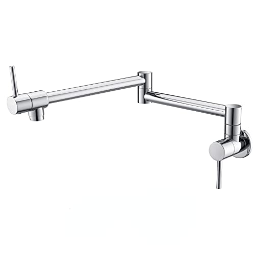 Grifo plegable para llenado de ollas de cocina, grifo de fregadero con brazo oscilante de doble articulación de latón, montaje en pared articulado, dos manijas, latón cromado