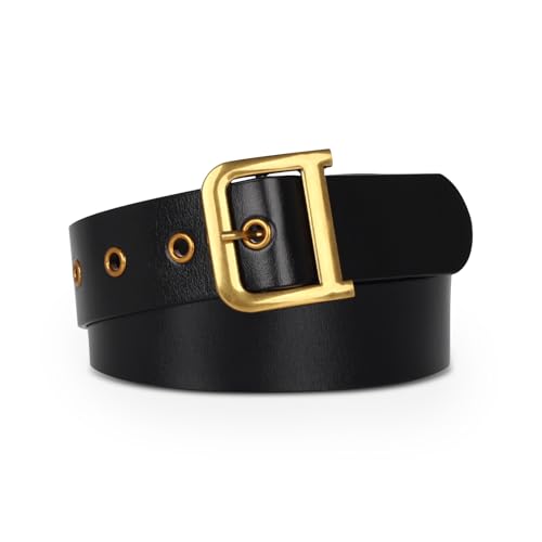 Image of Aurolran Women's Fashion Classic Metal Buckle Leather Belt with Jeans Dress