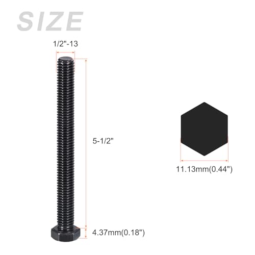 Image of METALLIXITY Hex Head Bolts (1 /2-13 x 5-1 /2 inch) 2Pcs, 304 Stainless Steel 18-8, Fully Threaded, External Hex Drive, Hex Head Screw Bolt, Black Oxide