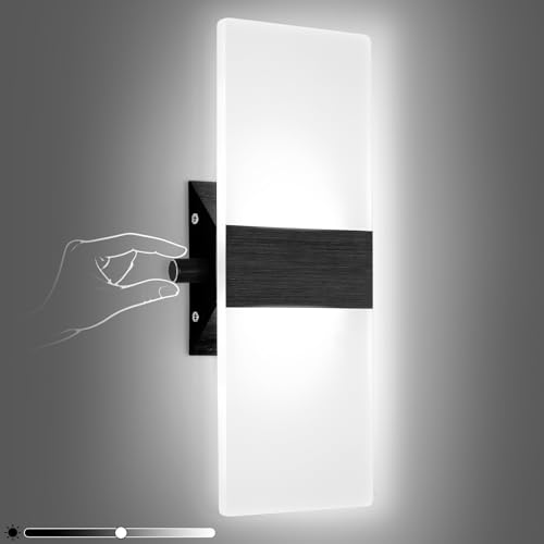 Image of Lightess Hardwired Wall Sconce with Switch, Black, 12W, Cool White, 1 Pack | Indoor Wall Light, Dimmable, Modern Acrylic Wall Mounted, For Hallway Stairway Bedroom