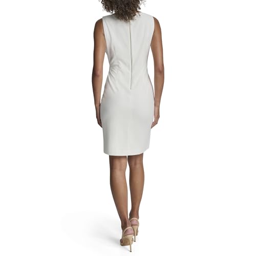 Image of DKNY Women's Sleeveless V-Neck Ruched D Buckle Hardware Faux Wrap Dress