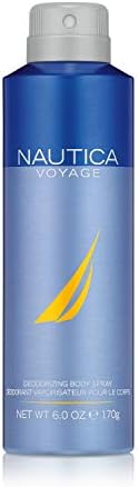 Nautica Voyage Deodorizing Body Spray for Men - Fresh, Romantic, Fruity Scent - Woody, Aquatic Notes of Apple, Water Lotus, Cedarwood, and Musk - Ideal for Day Wear - 6.0 Oz
