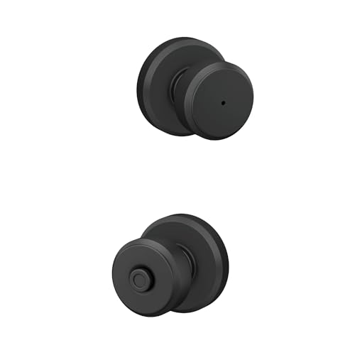 Schlage F40 BWE 622 GSN Bowery Door Knob with Greyson Trim, Bed & Bath Privacy Lock, Matte Black