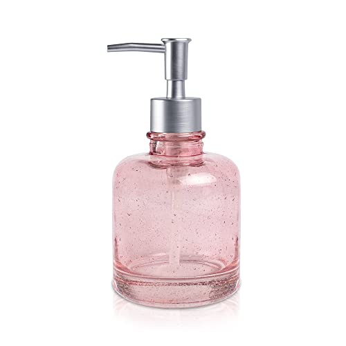 Nadi Collection | Dispensador jabón Manual | Serie Kamala | Cristal | 360ml | para baño, Cocina, Ducha | Vaso a Juego aparte | 8 cm ∅ x 16 cm Alto (Rosa) Cover