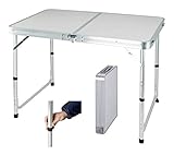 Lucn Table pliante en aluminium, 3 vitesses réglables en hauteur, table de camping légère et portable pour pique-nique, plage, extérieur, intérieur, blanc, taille dépliée : 120 x 60 x 70/62/55 cm