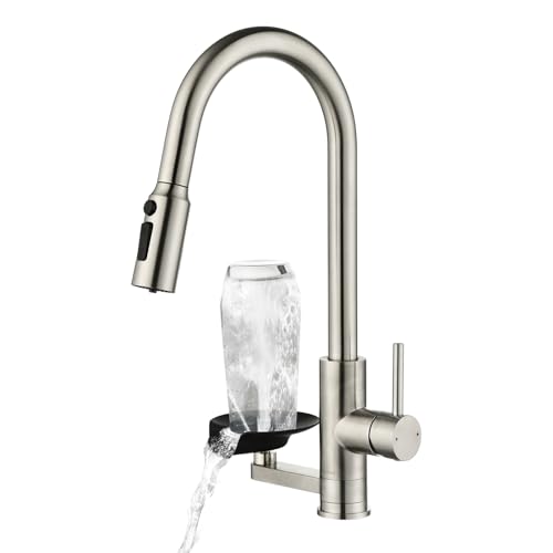3 Wege Wasserhahn Küche Mynaiad Wasserfilter Glasspüler Ausziehbar Dual-Auslauf 360-Drehung Küchenarmatur Wasserhahn Spültischarmatur 304 Edelstahl Gebürstet