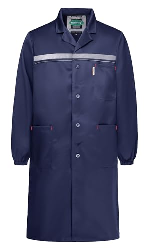 Yukirtiq Bata de Laboratorio da Trabajo Manga Larga Sanitaria de Trabajo con Botones Chaqueta Tipo Delantal para Unisex Adulto Camiseta de Trabajo Reflectante, Azul marino, XXL