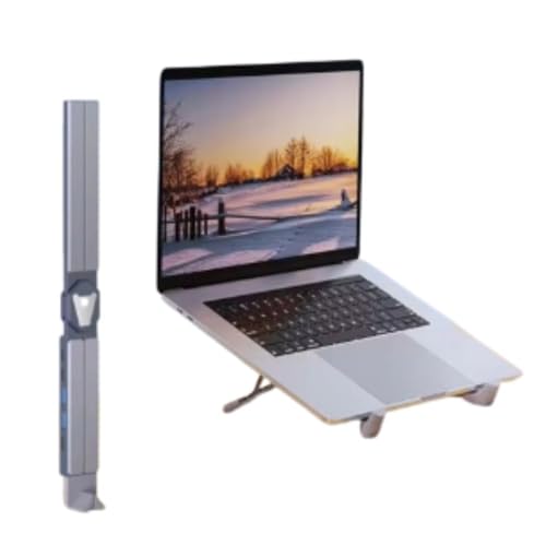 Image of Laptop Stand with 4-Port USB Dock | 100W PD Charging | Adjustable Foldable Aluminium Holder & Riser | USB-C & USB-A Ports | MacBook & Universal Laptop Compatible
