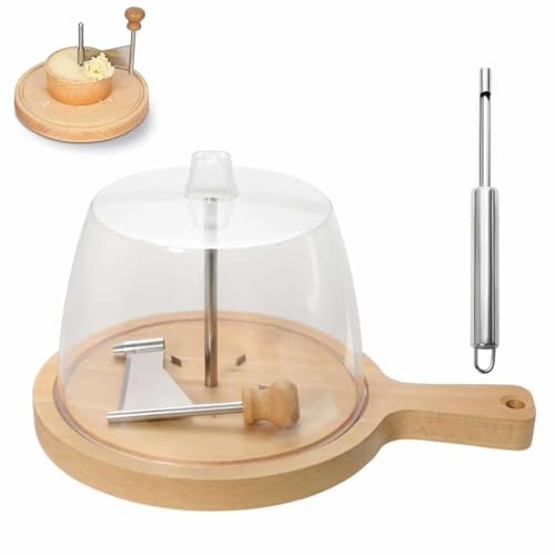 YUNFAN Decorative Cheese Curler Wheel,with Lid and Cheese Cutting,European Oak Base and Stainless Steel Blade,Flower Maker for Creating Chees Curls On Charcuterie(B)
