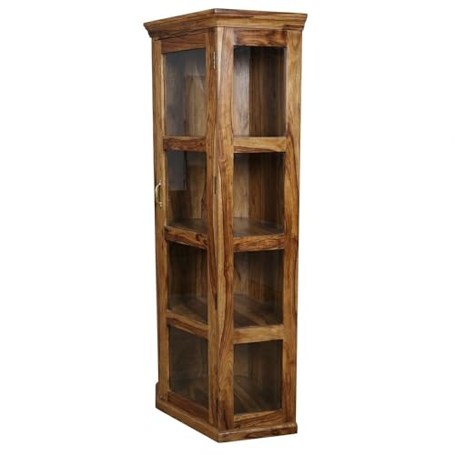 Image of Modern Furniture Astro Sheesham Wooden Crockery Cabinet with Acrylic Glass Door | Solid Wood Multipurpose Storage Cabinets for Living Room Home & Kitchen | Book Shelf Wooden - Teak Finish
