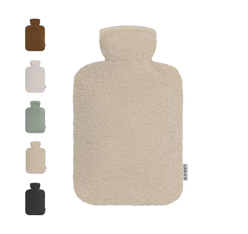 Ølav North Wärmflasche mit Teddybezug, Inkl. Geschenkverpackung, 1.8 Liter, Beige, Hergestellt aus nachhaltigen Materialien, Geschenk für Frauen,...