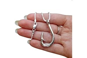 Fish Hook Necklace for Women, 1.6mm Box Chain, 18" or 24"
